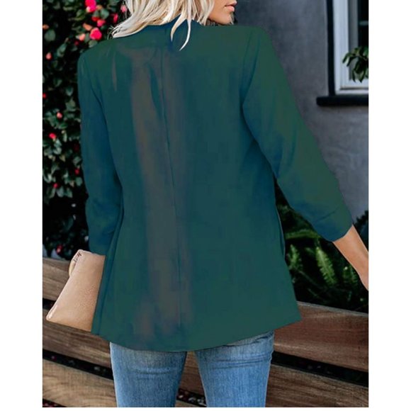 3/4 sleeve ruched blazer, dark green, M, never worn, came without tags - Picture 7 of 8